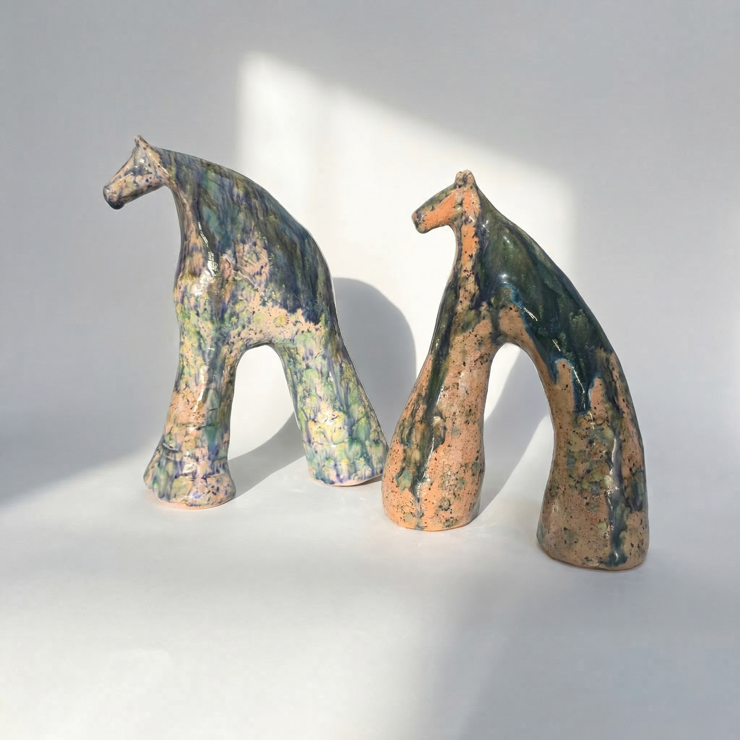 Debbie Doye, Two Shadow Horses (Blue, Small), 